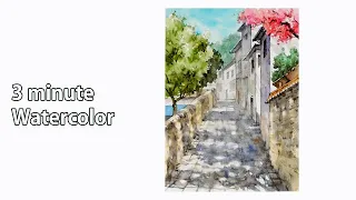 [ 3 minute Watercolor ] Landscape Watercolor - Alley Scenery. (Arches rough) NAMIL ART