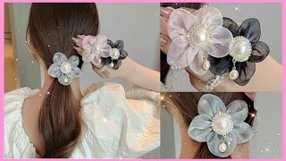 Cómo hacer un Scrunchies de Organza/Coleteros para el cabello/ laço de cabelo/Scrunchie Flor