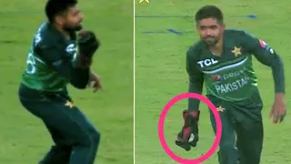 Babar Azam wearing gloves During  Fielding: Pakistan Had To Give 5 Penalty Runs || pakvswestindians