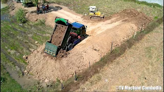 Best Techniques Process Of Installing New Village Road Miniature Dozer Pushing And Truck Dumping