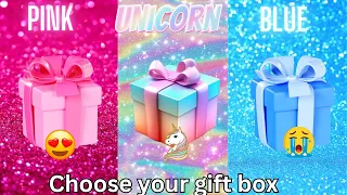 Choose your gift 🎁💝🤮|| 3 gift box challenge Pink, Unicorn & Blue #giftboxchallenge #chooseyourgift