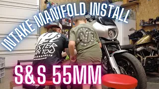 S&S 55mm intake manifold install (teaching my son)