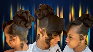 Pincurl Ponytail with Side Curled Bang