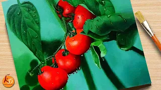 Tomato with water drops painting 🍅 Acrylic paints | Painting for beginners | dew drop | Episode #274