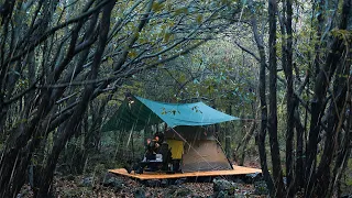 Solo camping in the rain | Unplanned camping into an old, rainy forest.  sound of rain ASMR