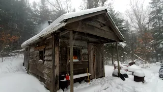 Snowstorm in Canada | Visiting the Old Camp in the Woods | Family Snowmobile Adventure
