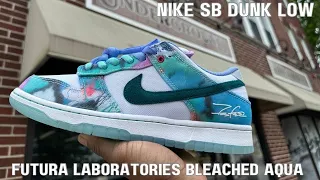 Nike SB Dunk Low Futura Laboratories Bleached Aqua On Feet Review
