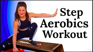 Step Aerobics. Cardio Workout - LOW IMPACT BEGINNER - INTERMEDIATE STEP EXERCISES  & STRETCHING.