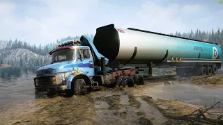 SnowRunner - Mercedes-Benz LG-1819 6x6 Driving Offroad Transport Trailer Fuel Tanker Crossing River