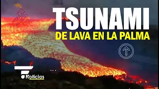 'TSUNAMI' de LAVA a gran velocidad que DESBORDA el canal lávico - La Palma