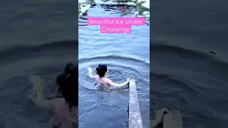 Beautiful ice Water Challenge, Bathing for Christening, Swimming in the Winter River, Swimming Girls