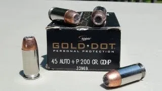 .45 ACP +P Speer Gold Dot 200 gr JHP Gel Test