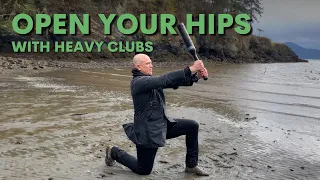 Modern Chairs Make Your Hips Tight | Two Hand Heavy Club 41 Step Back Lunge Front Press at Bottom