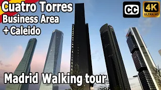 TALLEST SKYSCRAPERS in SPAIN - Cuatro Torres Business Area Walking Tour WITH CAPTIONS! MADRID [4K]