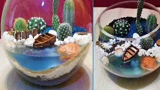 DIY terrarium with Boat in sea