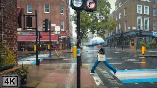 One Hour Rain Walk in London 2023 🌧️💦HEAVY SUMMER RAIN ☂️ [4k]