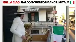 Saxophone Bella Ciao balcony performance in Italy