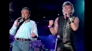 Johnny et Michel Sardou  en duo sur "L'envie" au Parc des Princes (19.06.1993)