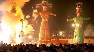 Ravan (Dahan) Huge Ravan Burning at ramlila maidan Delhi NCR Qutab Minar Mehrauli 2016 india