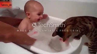 مقاطع تجميعية مضحكة للقطط 2019 😹 الضحك حتى البكاء * Baby and Cat Fun and Fails - Funny Baby Video