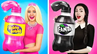 Wednesday vs Barbie Cooking Challenge | Pink vs Black Funny Food Challenge by YUMMY JELLY