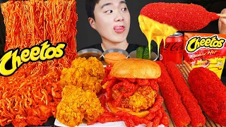 ASMR MUKBANG | CHEETOS BURGER, Cheese stick, Fire Noodles, hot dog recipe ! eating