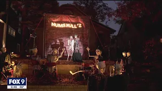 South Minneapolis homeowners create comedy club with skeletons in front yard