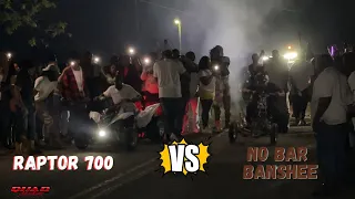ATV Street Race || No Bar Banshee vs Raptor 700 *WOW