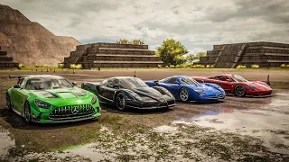 Forza Horizon 5 Drag Race: AMG GT Black Series vs Ferrari Enzo vs Nissan R390 vs Saleen S7