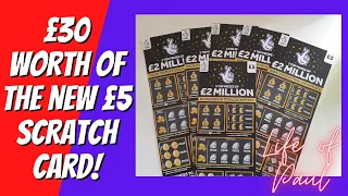 New £5 Lottery Scratch Cards. £30 of the £2 Million Black scratch cards scratched off.