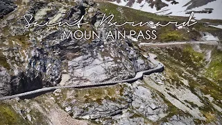 Great St Bernard Pass Mountain Road. Cinematic 4K Drone Video