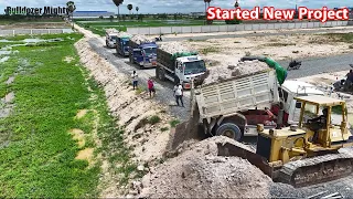 Started New Project, The Best Bulldozer Komatsu D58E, Dump Truck 5Ton Unloading