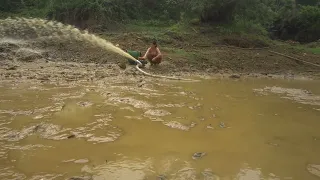 Unique Fishing. Use Pump To Suck Water Out Of The Pond Natural - Catching A Lot Of Big Fish