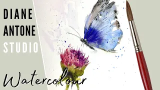 How to Paint a Loose Butterfly and Thistle Flower - Full Watercolor Tutorial Step by Step Real Time