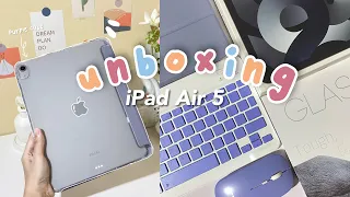 📦 iPad Air 5 (grey) unboxing + accessories | purple case, tempered glass, keyboard + mouse wireless