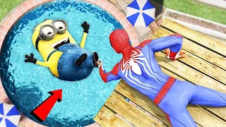 GTA 5 Water Fails Spiderman vs Minions Ragdolls #2 - Funny Moments