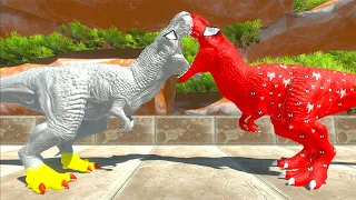 ALBINO T-REX vs HULK GORO vs SPIDERMAN T-REX DEATH RUN - Animal Revolt Battle Simulator