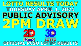 [OLD] 2pm Lotto Result April 1 2021 (Thursday) PCSO Today PUBLIC ADVISORY