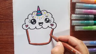 How To Draw A cute cup cake kids drawing