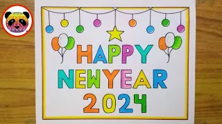 Happy New Year Drawing 2024 / Happy New Year Card Drawing / New Year Drawing 2024 / Happy New Year