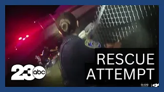 Bakersfield Police body cam footage shows officers attempting to rescue man from canal