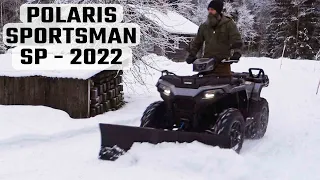 Polaris Sportsman 570 SP plow installation and plowing, at the homestead