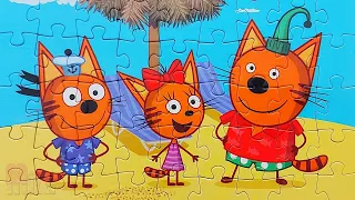 Котята Коржик, Компот и Карамелька на пляже - собираем пазл для детей Три Кота | Merry Nika
