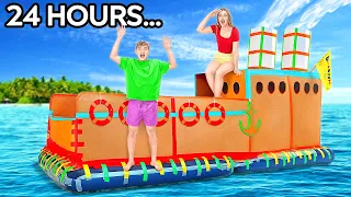 GIANT CARDBOARD BOAT CHALLENGE || 24 Hours On A Cardboard Boat by BadaBOOM!