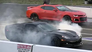 Zr1 Corvette vs ZL1 Camaro and vs Zo6 Corvette - drag race