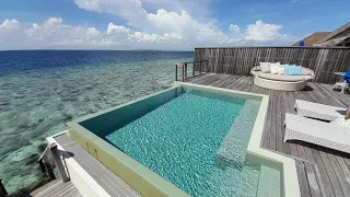 Dusit Thani Maldives resort. Ocean villa with pool full room tour. Luxury hotel review Baa atoll