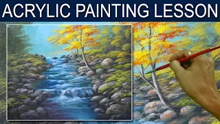 Acrylic Landscape Painting Lesson | Running Shallow River in Basic Tutorial by JM Lisondra