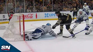 Maple Leafs' Joseph Woll Stretches to Deny Trent Frederic With Great Pad Save