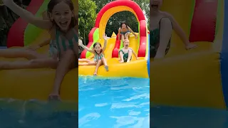 We put a giant slide in our swimming pool #sacconejolys #shorts #swimmingpool