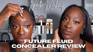 *NEW* MILK MAKEUP FUTURE FLUID CONCEALER REVIEW ON DARK SKIN | swatches + comparisons | WORTH IT?